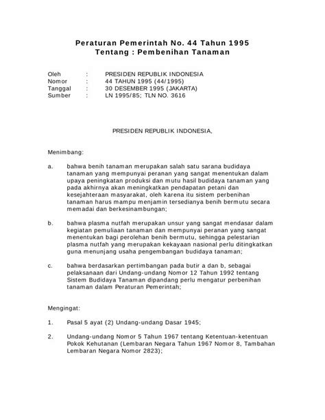 PDF Peraturan Pemerintah No 44 Tahun 1995 Tentang Disbun