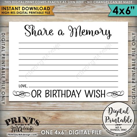 Share A Memory Or Birthday Wish Share A Memory Card Please Etsy