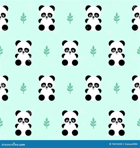 Panda Met Blad Naadloos Patroon Op Groene Achtergrond Vector