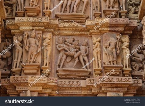 Khajuraho Temples Kamasutra Images Portrayed Sculptures Stock Photo