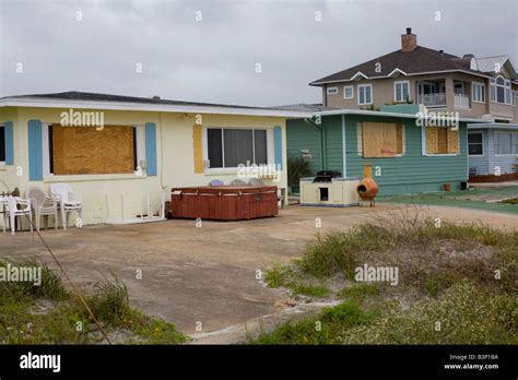 Oceanfront homes, Jacksonville Beach, Florida boarded up for protection from Tropical Storm ...