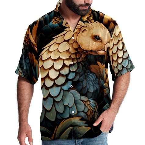 Pangolin Mens Short Sleeve Poplin Button Down Shirts Casual Printed