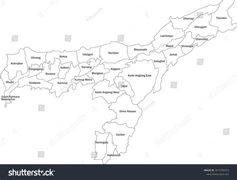 Assam Districts Map With Name Labels Indian Royalty Free Stock