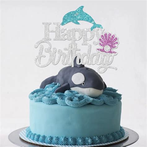 Tenhaisi Silver Glitter Happy Birthday Cake Topper Under The Sea