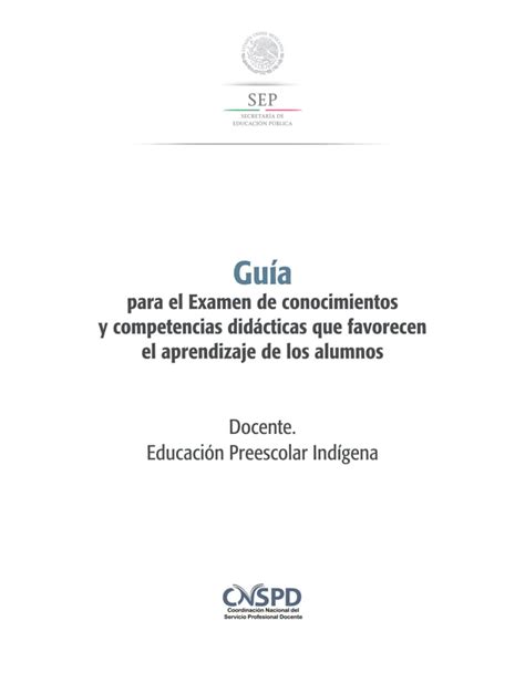 Educacion Preescolar Indigena Guia Para El Examen De Conocimientos Y