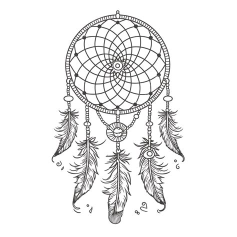 Dream Catcher Drawing Coloring Page On White Background Outline Sketch