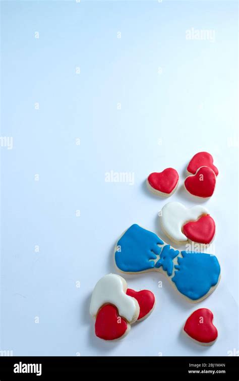 Red And White Iced Cookies Heart Shaped Sugar Cookies Blue And Pink