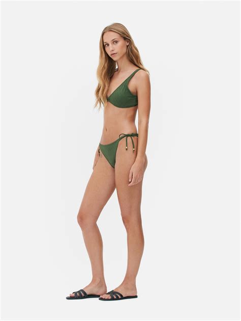 Women S Dark Green Zigzag Textured Plunge Bikini Top Primark