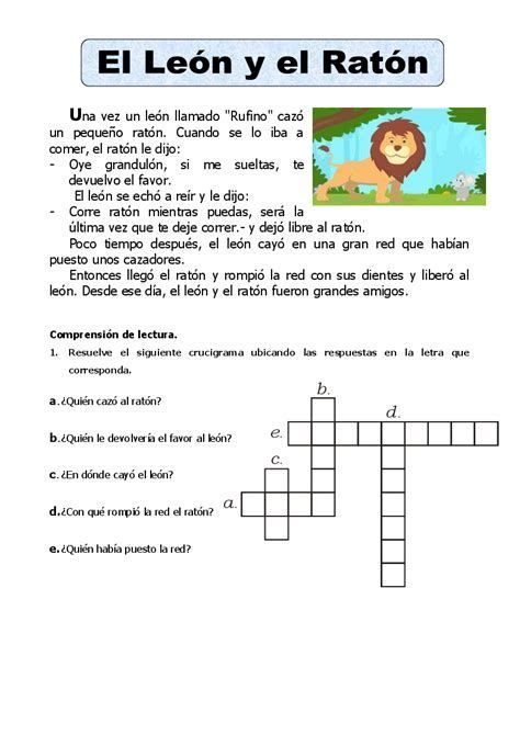 El Leon Y El Raton Para Tercero De Primaria Fichas Para Imprimir Cb