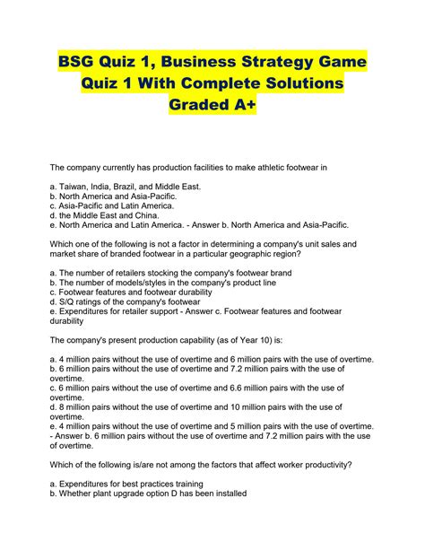 Solution Bsg Quiz Business Strategy Game Quiz With Complete