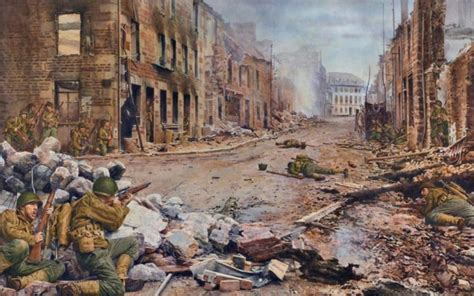 Art World War 2 Ww2 France City Saint Lo Street U S Troops Soldiers