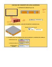 Excel De Calculo De Concreto En Losa Aligerada Xlsx C Lculo De