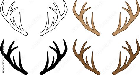 Deer Antlers Clipart Set - Outline, Silhouette & Color Stock Vector ...