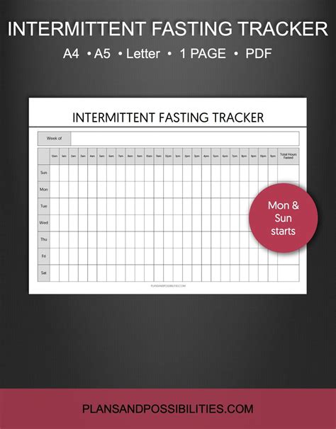 Intermittent Fasting Tracker Printable Weekly Fasting Planner Fasting Log Fitness Planner