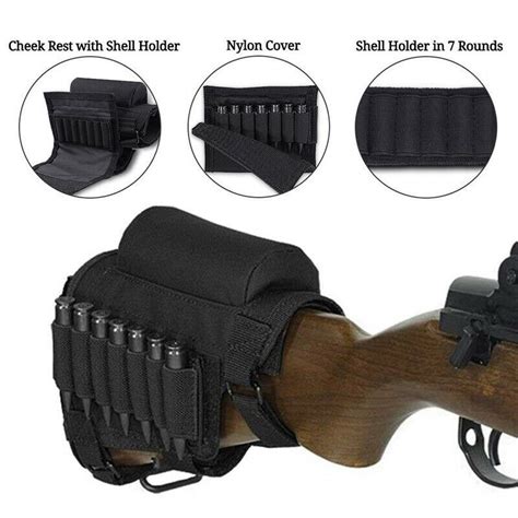 Tactical Rifle Buttstock Cheek Rest Riser Ammo Cartridges Carrier Case