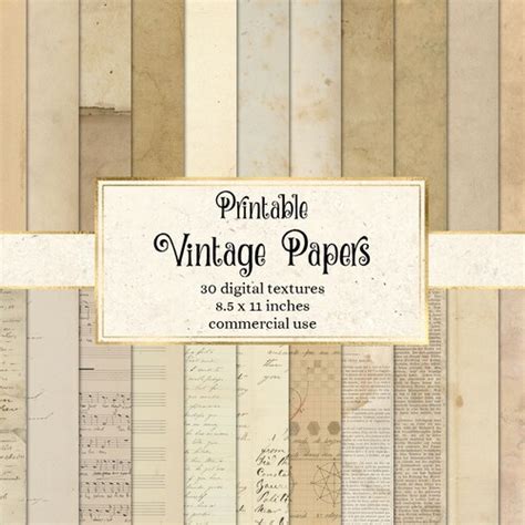 Printable Vintage Paper Textures Notebook Digital Paper Etsy