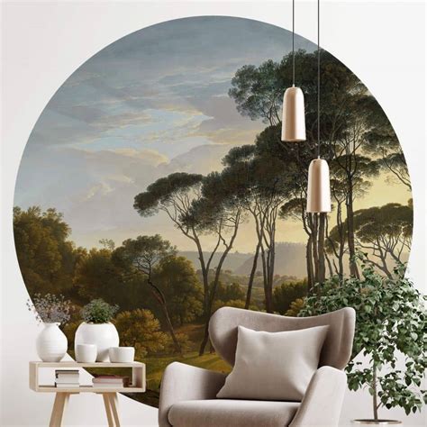 Round Wallpaper Voogd Italian Landscape With Umbrella Pines Dark