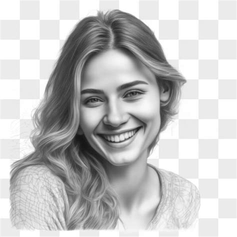 Télécharger Dessin en noir et blanc d une femme souriante aux longs