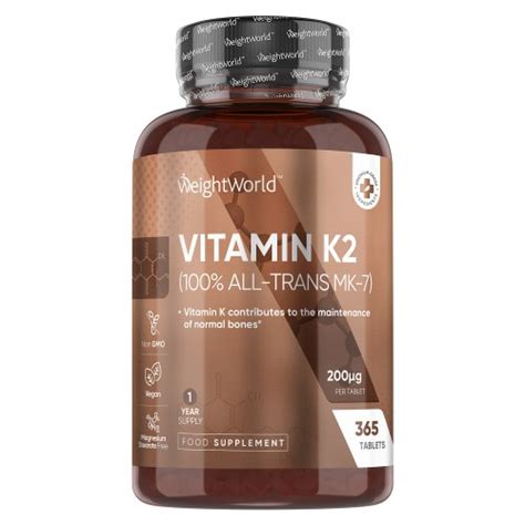 Vitamin K2 Mk 7 Tablets 200μg 365 Tablets 1 Year Supply Weightworld