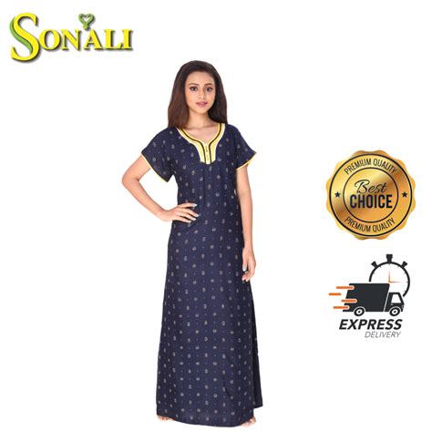 Sonali Ladies Blue Cotton Comfy Night Wear Nighty House Coats Plus