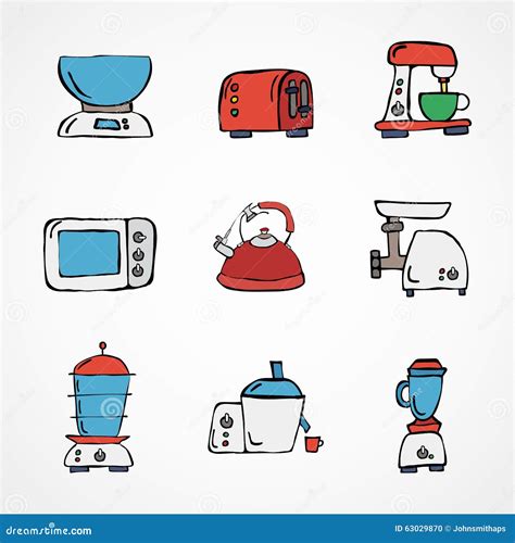 Vector Hand Drawn Kitchen Appliances Set Stock Vector Image