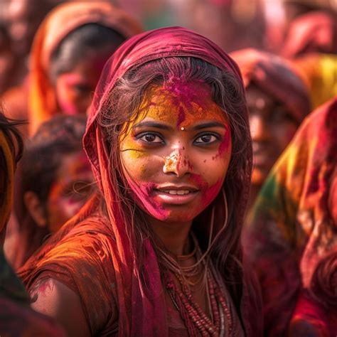 Premium Photo Beautiful Indian Village Girl Playing Holi Portrait Image