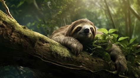 Premium AI Image | Sloth on a tree branch in the wild