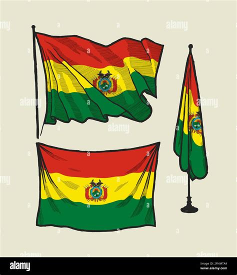 Flag Of Bolivia On The Wind And On The Wall Vector Illustration Set Stock Vector Image And Art