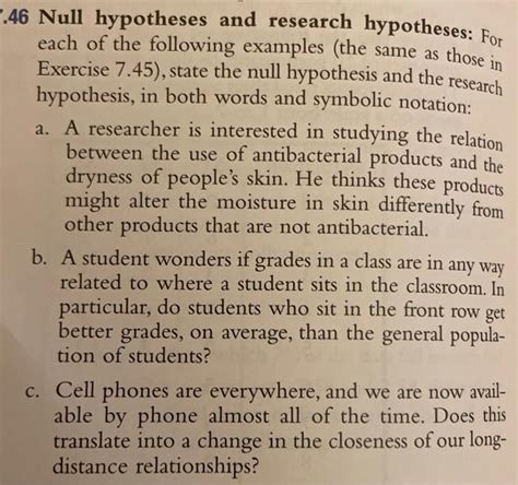 Solved .46 Null hypotheses and research hypotheses: For each | Chegg.com