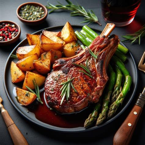 Premium Photo A Delicious Golden Brown Roasted Lamb Chop With A Red