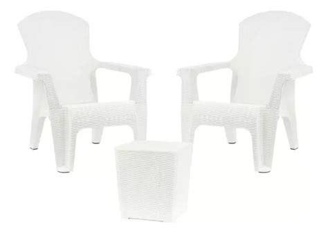 Set X2 Sillones Roma Mesa Capri Rattan Jardin Gardenlife Color Blanco