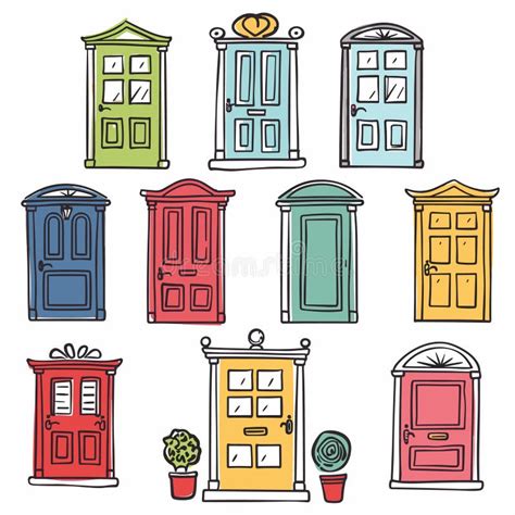 Ilustración Vectorial Colorida Varias Puertas Delanteras Que