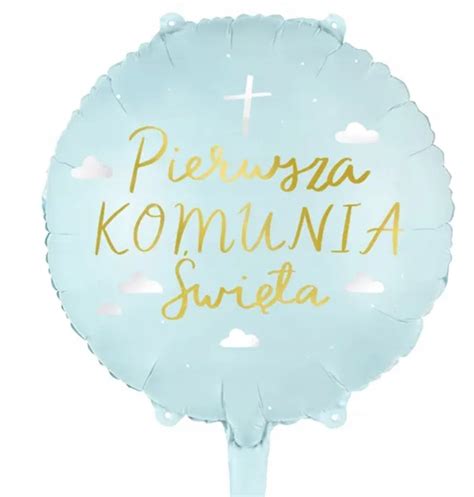 Balon foliowy niebieski Pierwsza Komunia Święta 45 cm hel powietrze