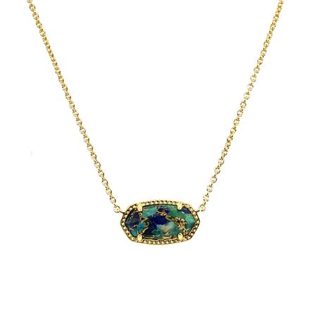 Kendra Scott Elisa Bronze Veined Lapis Turquoise Gold Tone Necklace