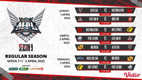 Jadwal MPL ID S9 Hari Ini 3 April 2022 Big Match Onic Esports Vs Evos