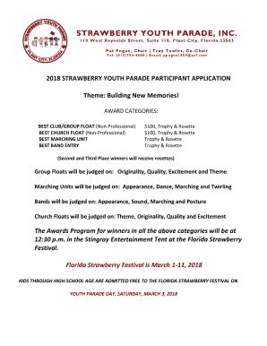 Fillable Online 2018 Application For Strawberry Youth Parade Inc