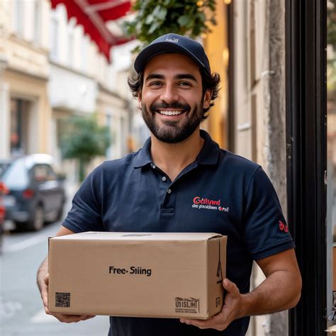 Develop An Image Of An Extremely Friendly Delivery Man To Hi By