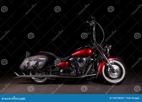 Red Motorcycle Chopper With A High Handlebar Stock Image Image Of