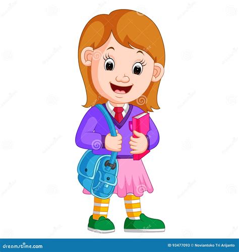 Cute Girl Go To School Cartoon Stock Vector - Illustration of backpack ...