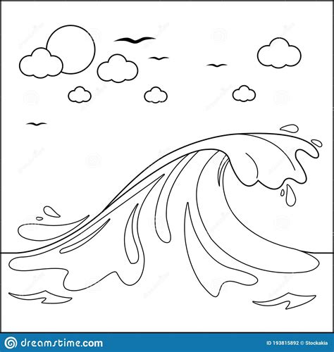 Illustration About Wave In The Ocean Vector Black And White Coloring