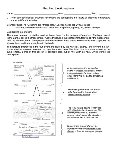 Graphing The Atmosphere Worksheet