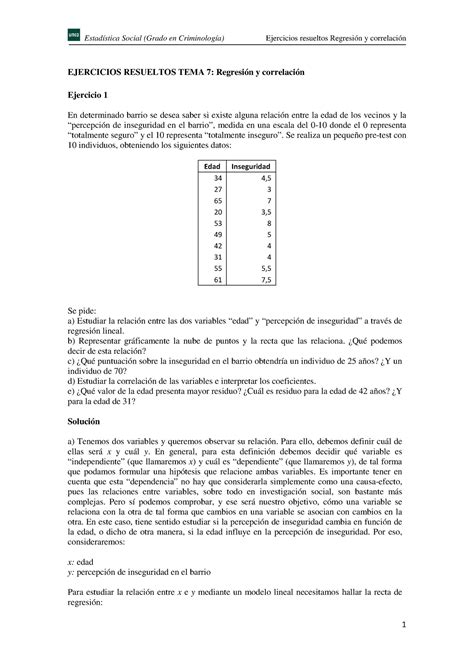 Ejercicios Resueltos Tema7 Regresion Correlacion Ejercicios Resueltos Tema 7 Regresión Y