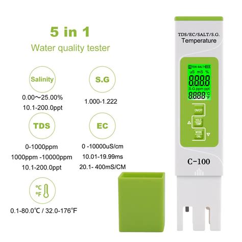 Portable Digital Tds Ec Salinity Sg Temp Meter Water Quality