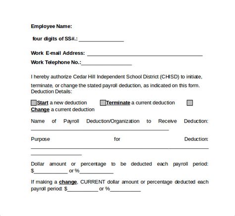 FREE 9+ Sample Payroll Deduction Forms in PDF | MS Word