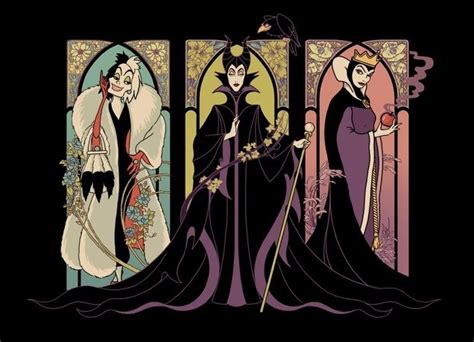 Cruella Malifecent The Wicked Queen Stained Glass Villains