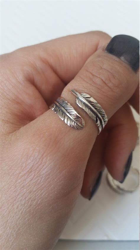 Feather Ring Sterling Silver Nature Jewelry Thumb Ring Above The