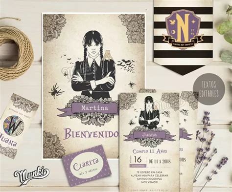 Kit Imprimible Cumpleaños Merlina Addams Wednesday Editable en venta en