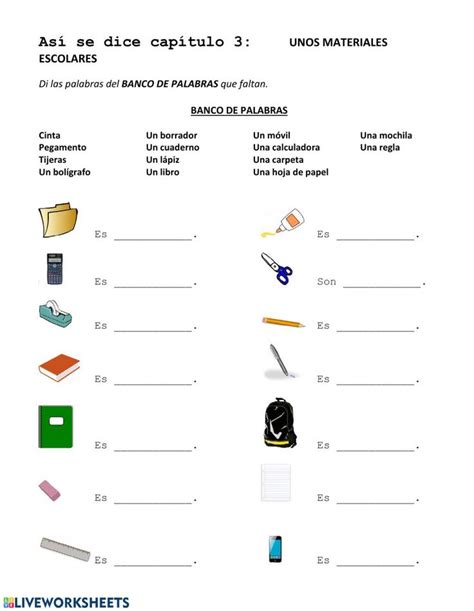 Unos Materiales Escolares Worksheet Material Escolar Enseñando