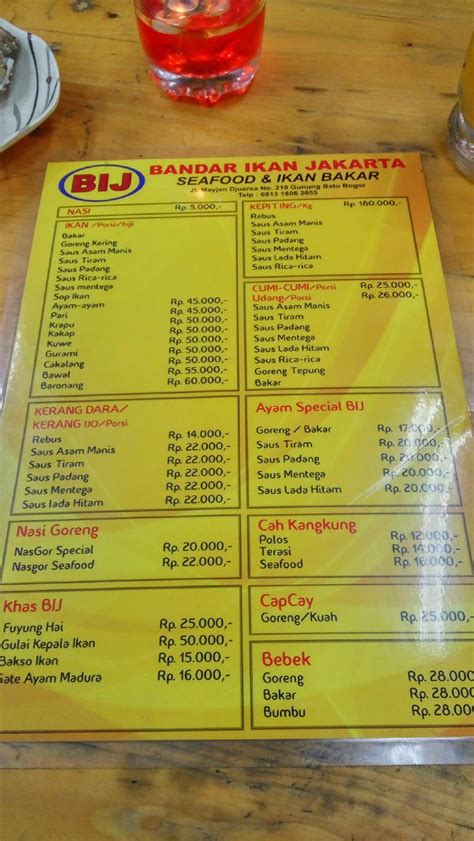 Menu At Bandar Ikan Jakarta Restaurant Bogor Jl Mayjend Ishak