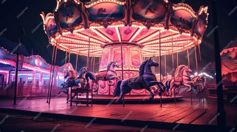 Premium Ai Image A Photo Of A Carnival Carousel At Night Neon Lights